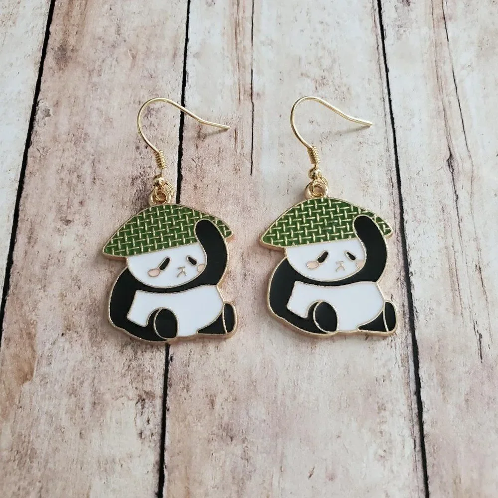 Gold Panda Earrings, Wildlife Jewelry